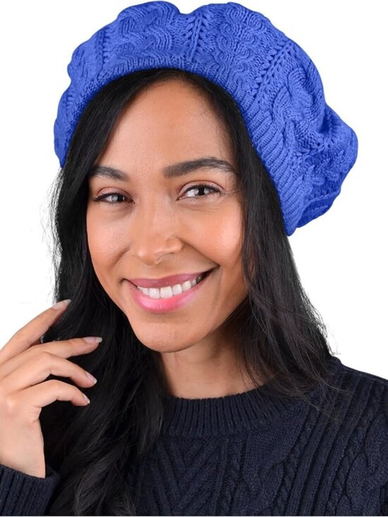 Women\'s Crochet Knitted Style Beanie Slouchy Hat Blue